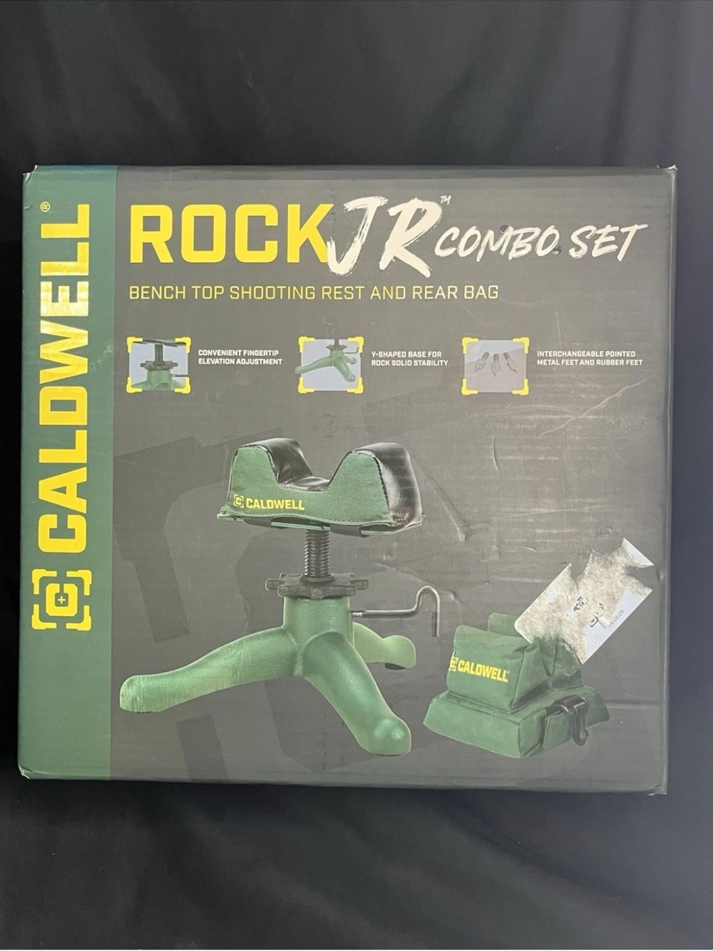 Caldwell Rock Jr Combo Set Rifle Shooting Bench Rest Rear Bag Green Adjustable